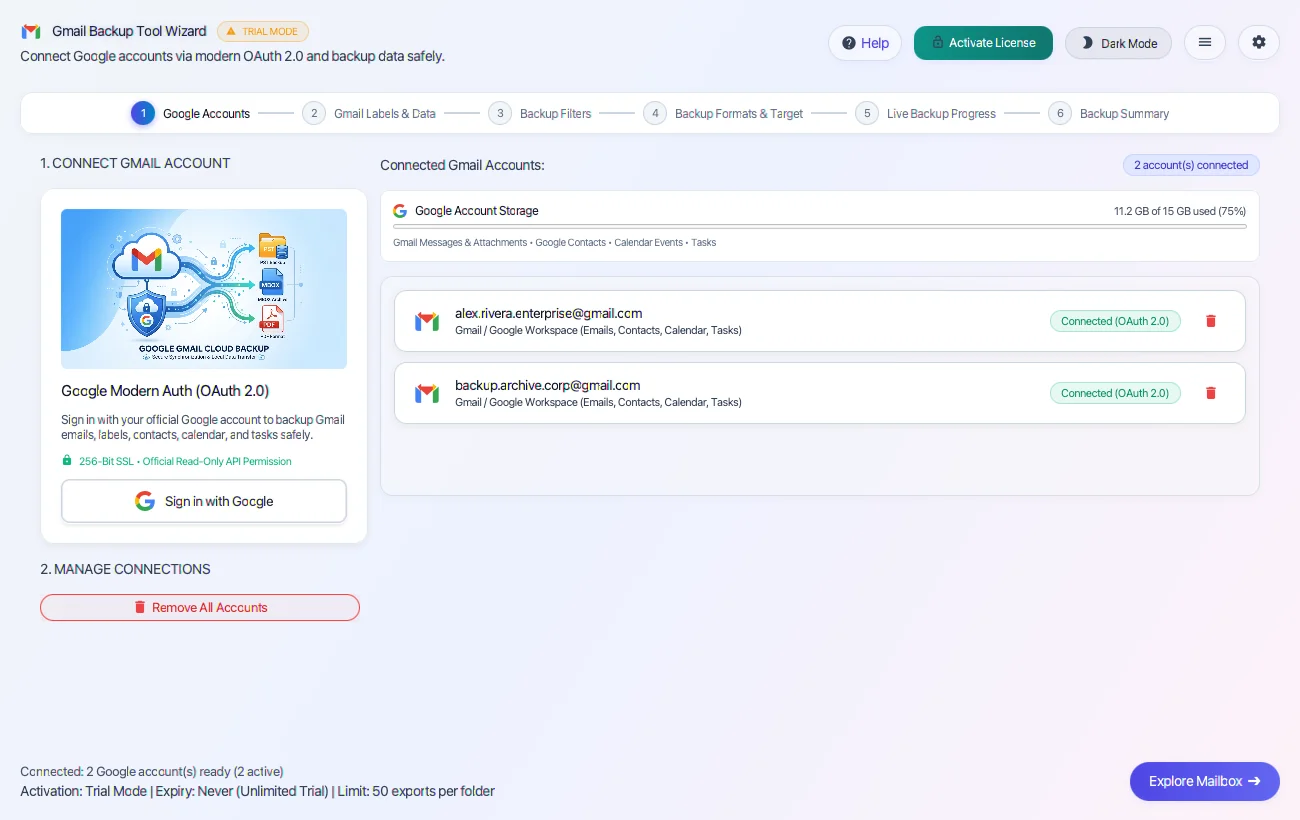 Step 01: Sign In to Gmail — Gmail Backup Tool Interface Walkthrough