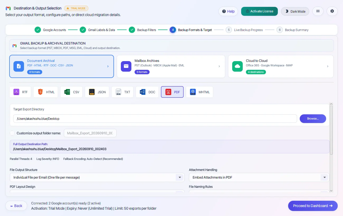 Step 04: Choose Backup Format — Gmail Backup Tool Interface Walkthrough