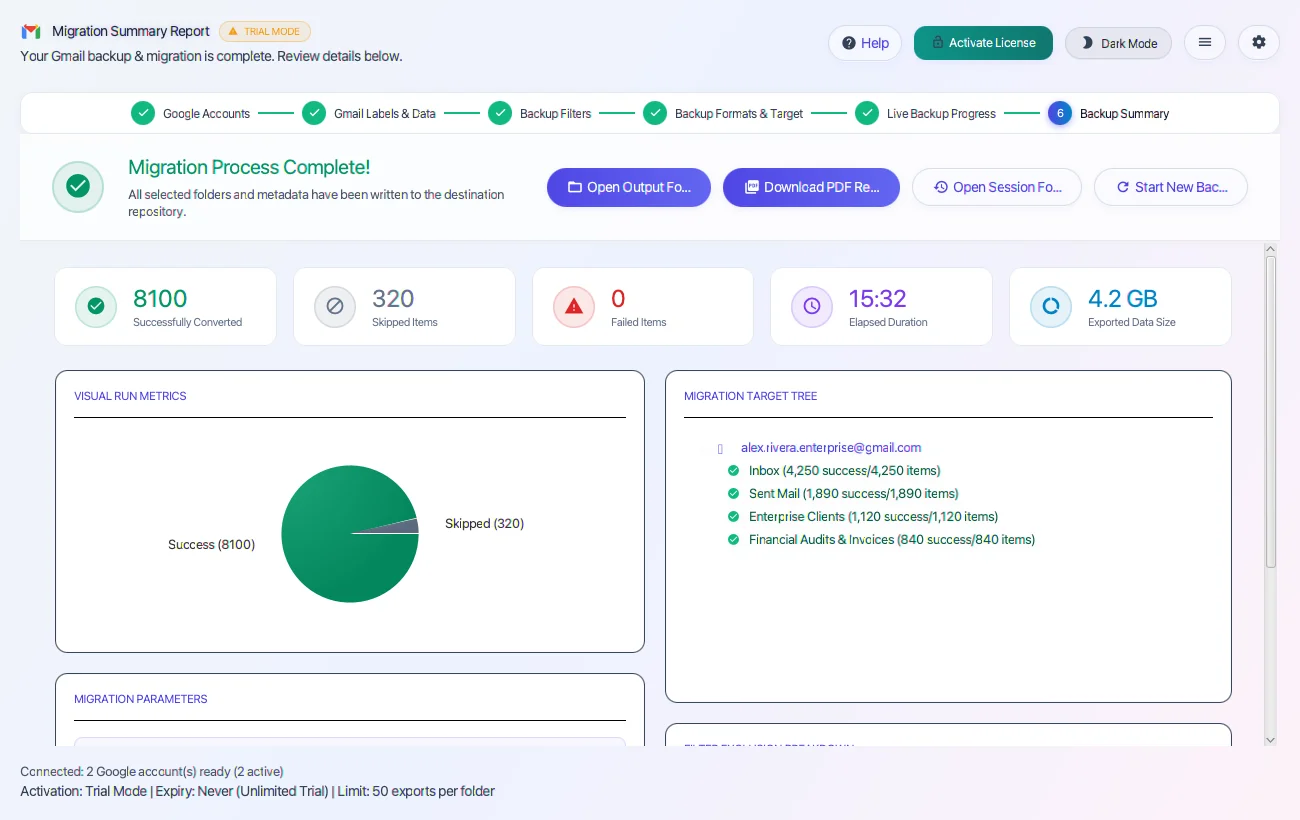 Step 06: Backup Complete — Gmail Backup Tool Interface Walkthrough