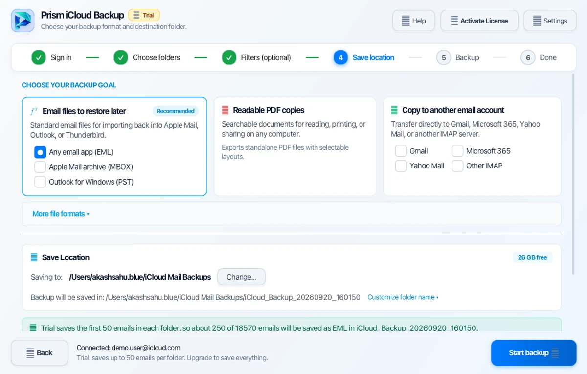 Step 04: Choose Backup Format — iCloud Backup Tool Interface Walkthrough