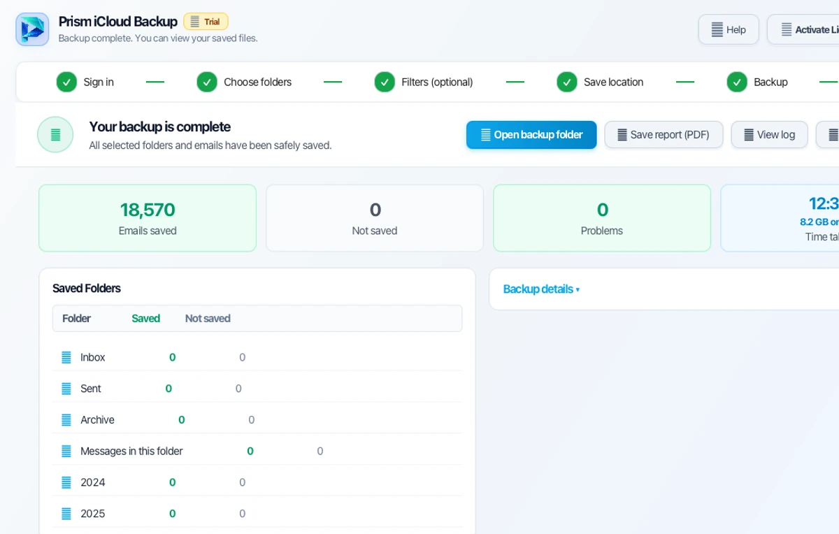 Step 06: Backup Complete — iCloud Backup Tool Interface Walkthrough