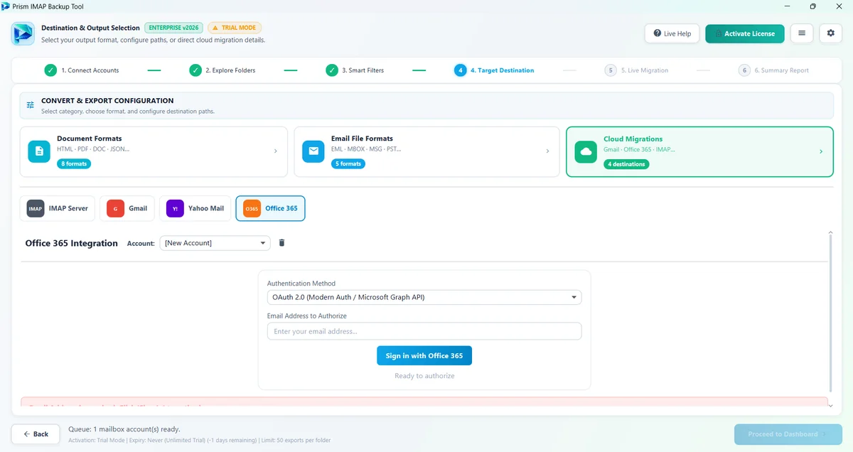Microsoft 365 Cloud Export Mode — IMAP Backup Tool