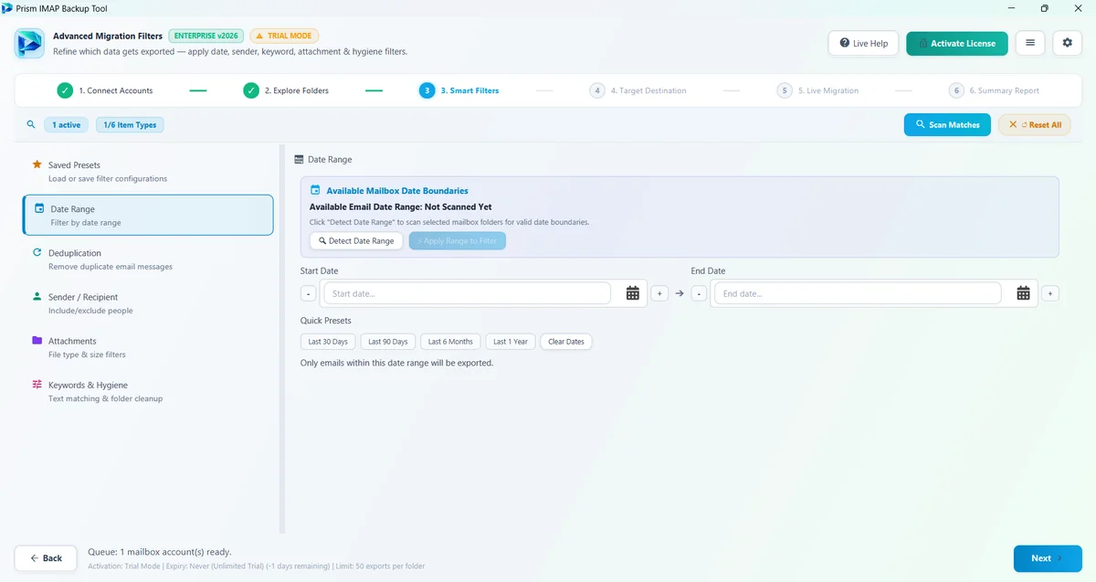 2. Date Range Boundaries — IMAP Backup Tool Filter & Hygiene Engine