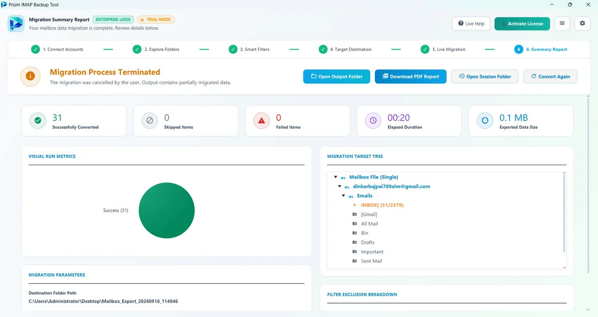 Step 06: Backup Complete — IMAP Backup Tool Interface Walkthrough