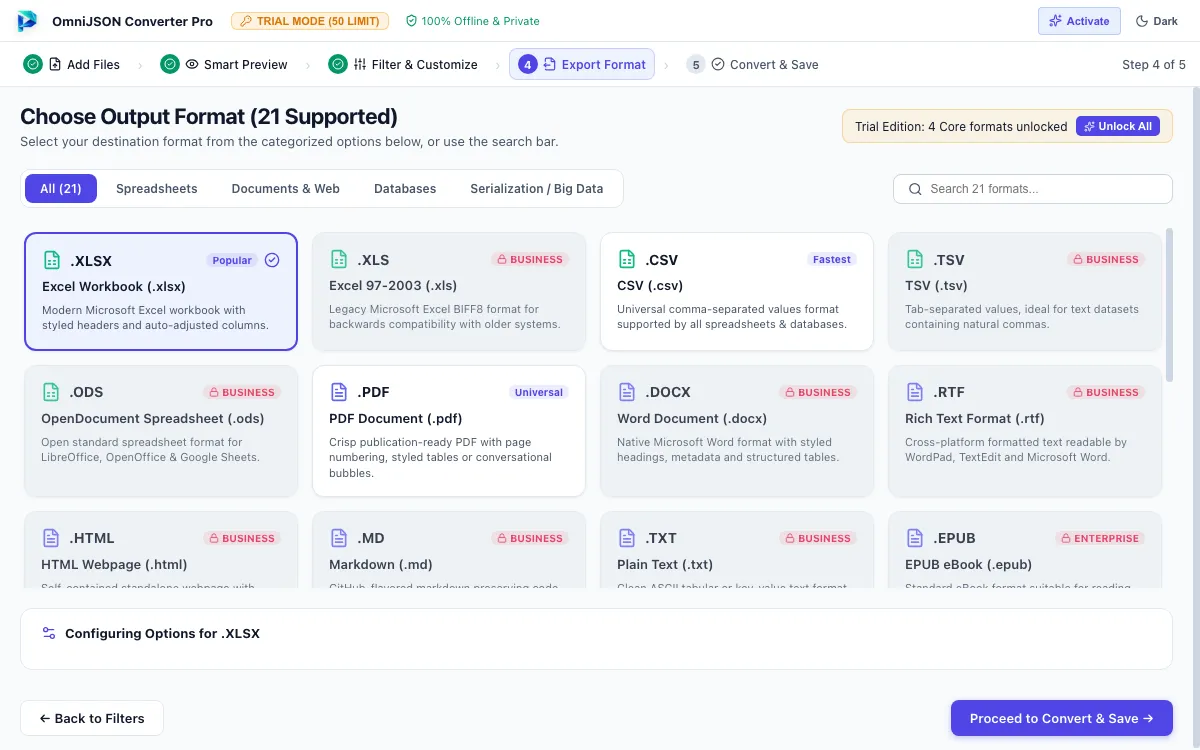 Step 04: Select Target Export Format — JSON Converter Tool Interface Walkthrough