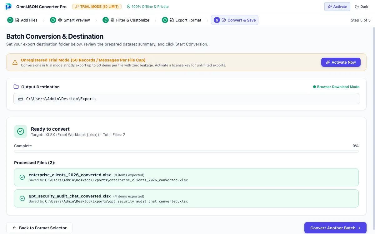Step 06: Review Completion Report — JSON Converter Tool Interface Walkthrough