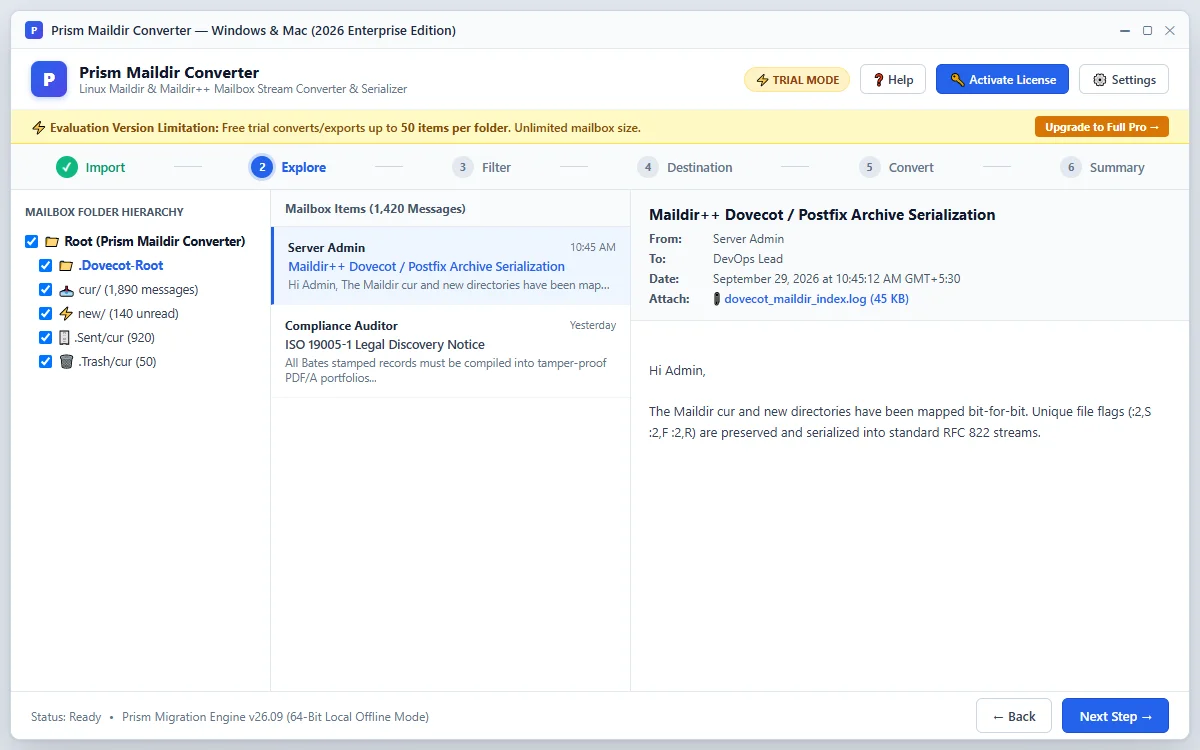 Step 02: Preview Folders & Emails — Maildir Converter Tool (2026 Enterprise Edition) Interface Walkthrough