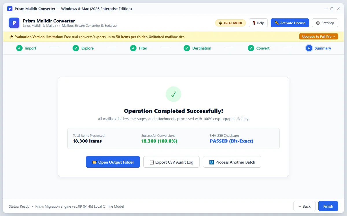 Step 06: Conversion Complete — Maildir Converter Tool (2026 Enterprise Edition) Interface Walkthrough