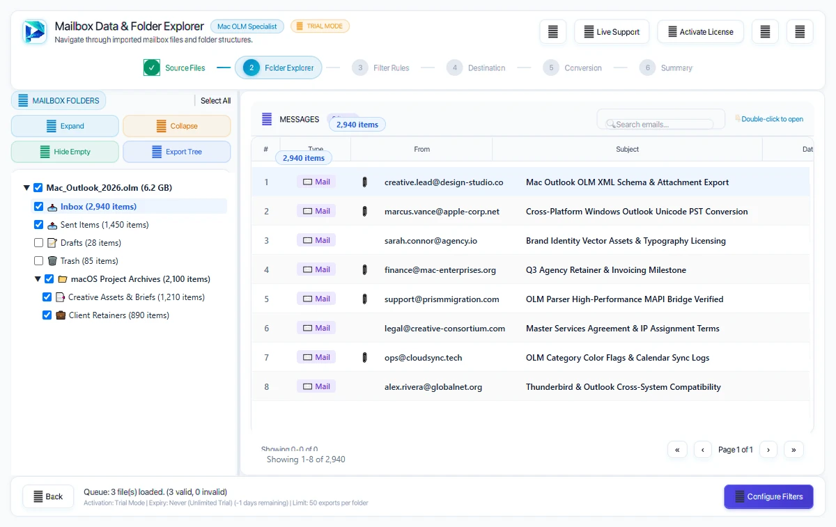 Step 02: Preview Folders & Emails — OLM to PST Converter for Mac & Windows (2026 Enterprise Edition) Interface Walkthrough