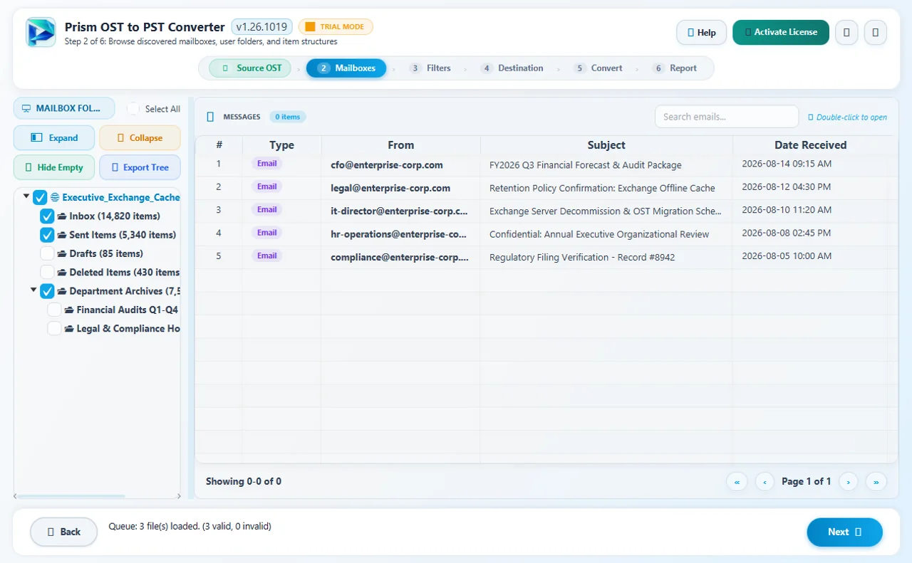 Prism OST to PST Converter — Mailbox Hierarchy & Email Preview