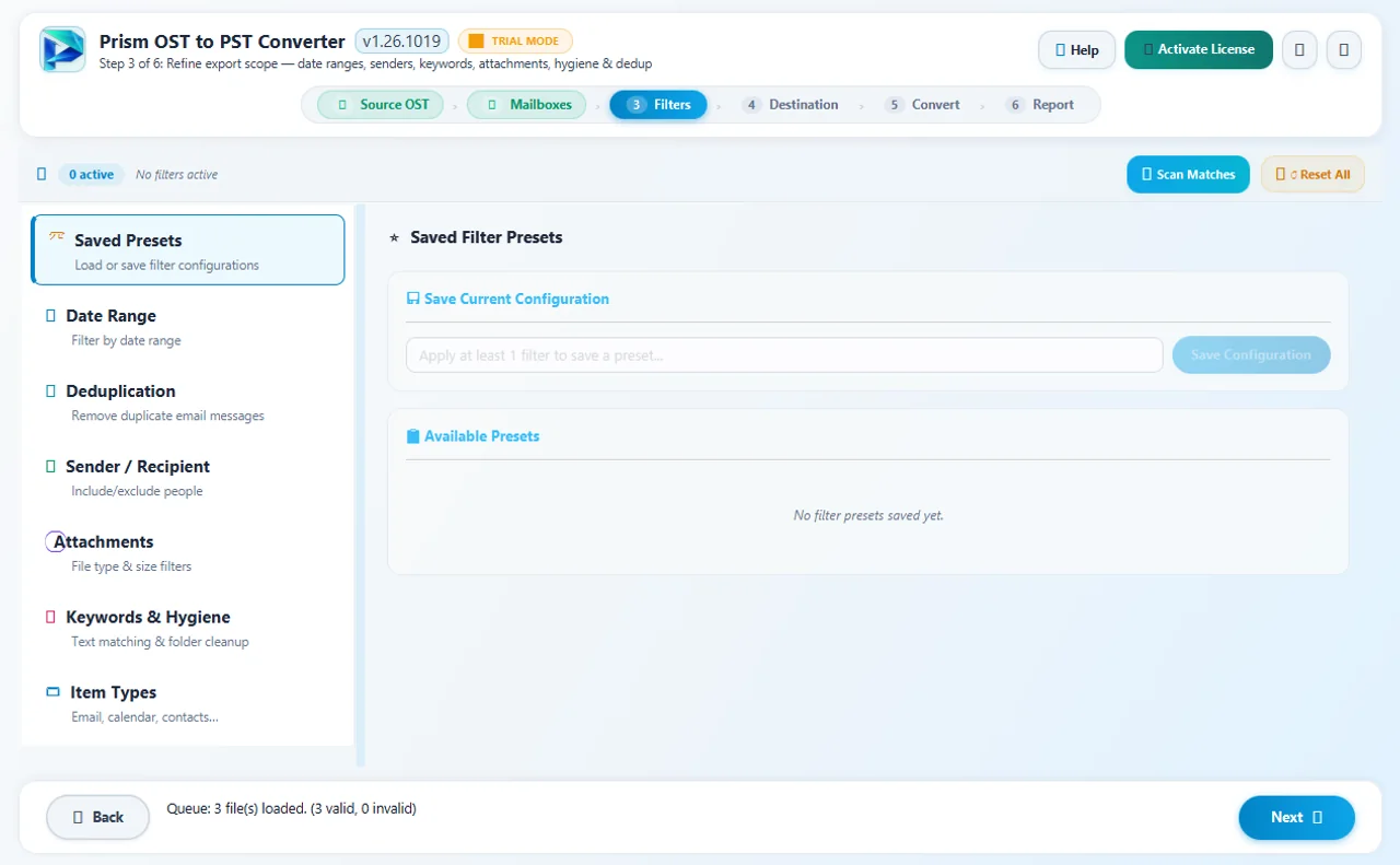 Step 03: Apply Optional Filters — OST to PST Converter Tool Interface Walkthrough