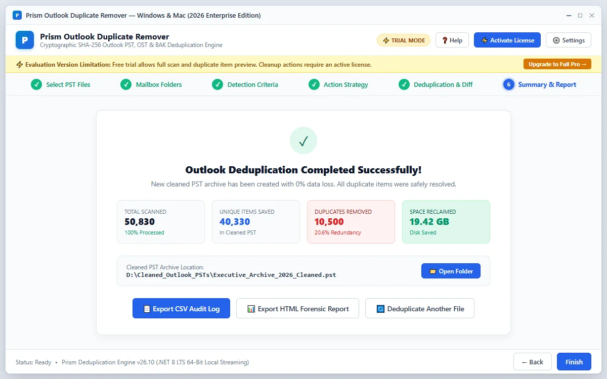 Step 06: Summary & Report — Outlook Duplicate Remover Interface Walkthrough
