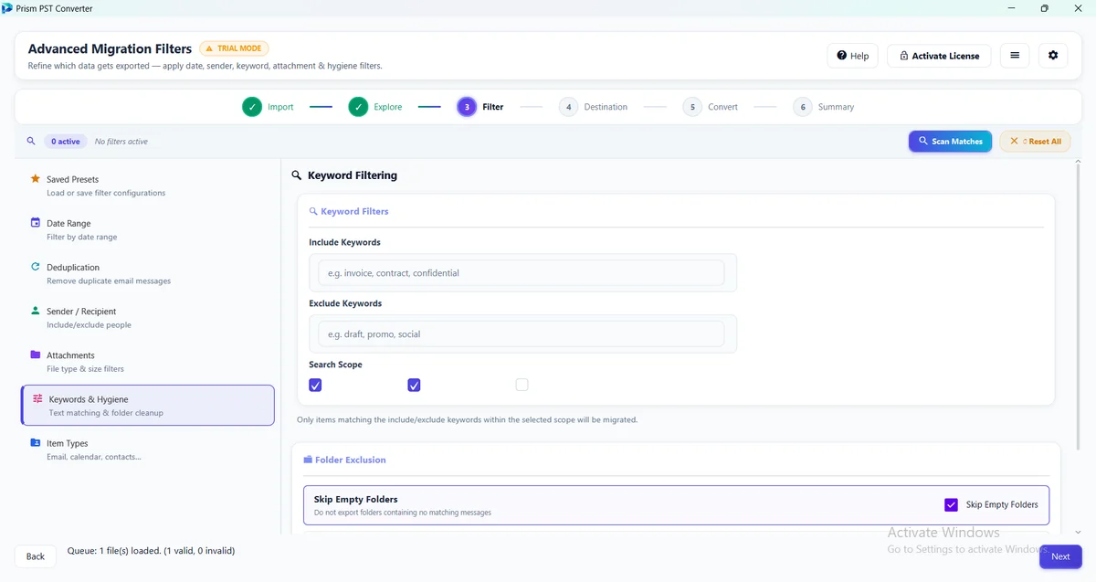 4. Subject / Regex — PST Converter Tool Filter & Hygiene Engine