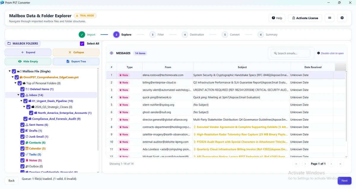 Step 02: Preview Folders & Emails — PST Converter Tool Interface Walkthrough