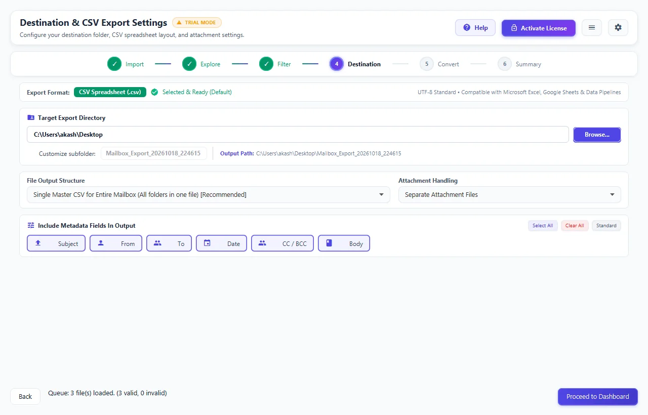 Step 04: Choose Output Format — PST to CSV Converter Interface Walkthrough