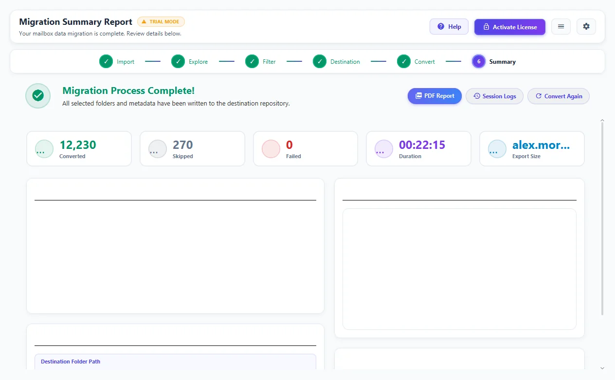 Step 06: Conversion Complete — PST to Gmail Migration Tool Interface Walkthrough