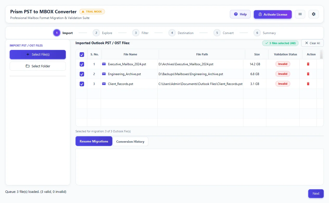 Step 01: Add MBOX Files or Folder — PST to MBOX Converter Interface Walkthrough