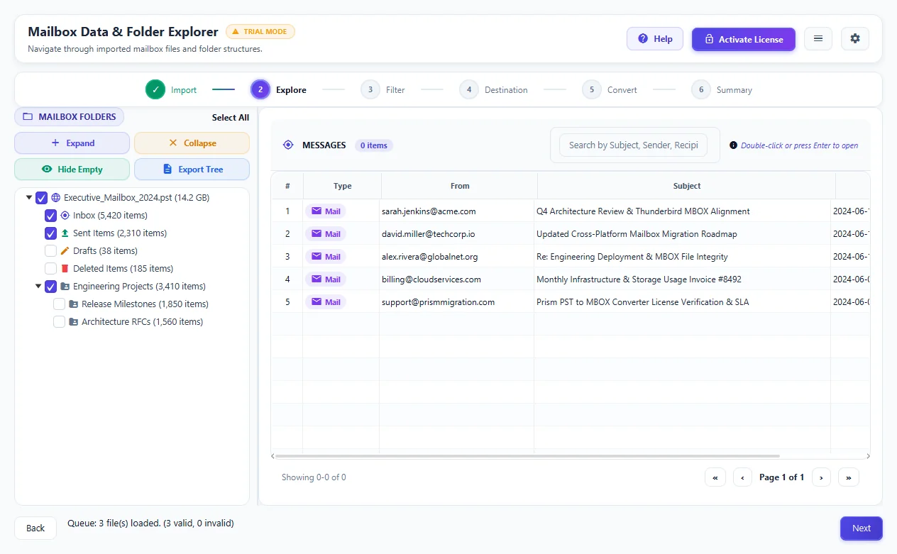 Step 02: Preview Folders & Emails — PST to MBOX Converter Interface Walkthrough