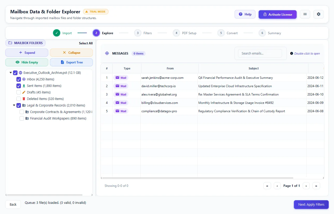 Step 02: Explore Mailbox Hierarchy & Preview Messages — PST to PDF Converter Interface Walkthrough