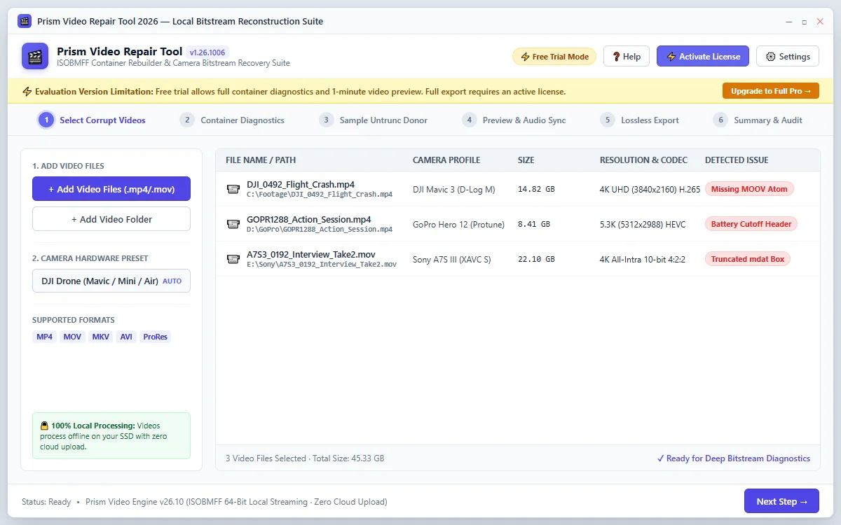 Step 01: Import Corrupted Video Files — Video Repair Tool Interface Walkthrough