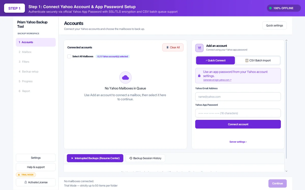 Step 01: Sign In to Yahoo Mail — Yahoo Backup Tool Interface Walkthrough