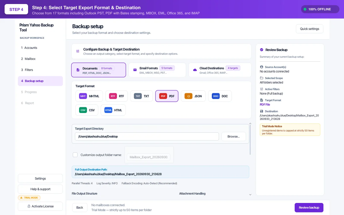 Step 04: Choose Backup Format — Yahoo Backup Tool Interface Walkthrough
