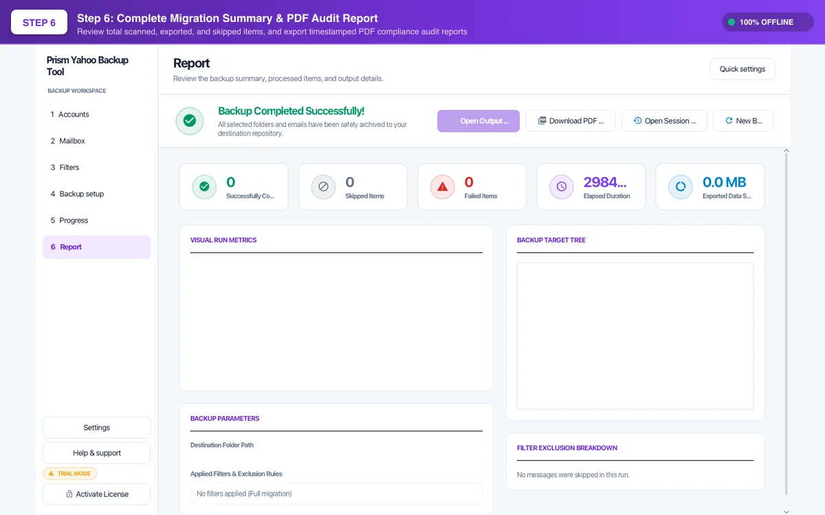 Step 06: Backup Complete — Yahoo Backup Tool Interface Walkthrough